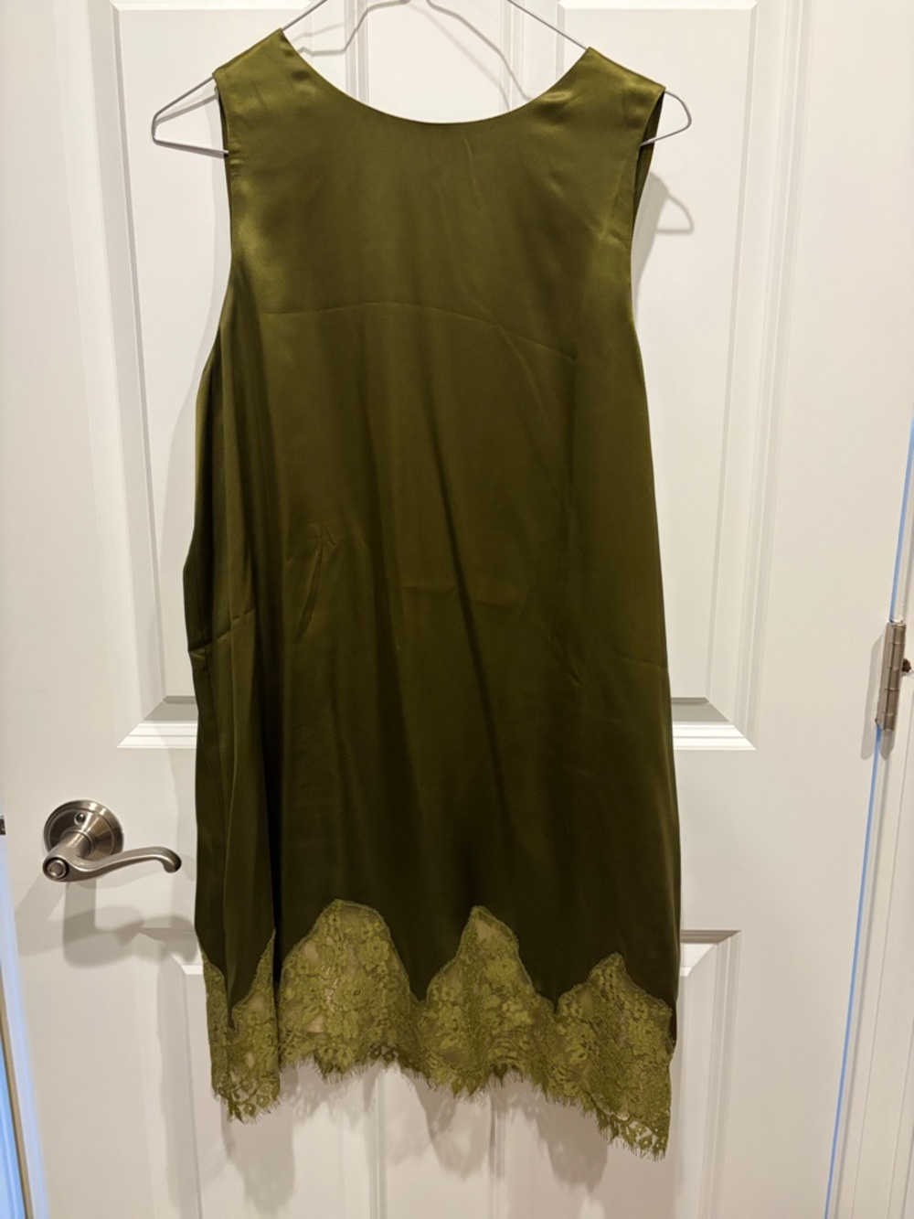 Reformation Olive Green Slip Dress with Lace Hem